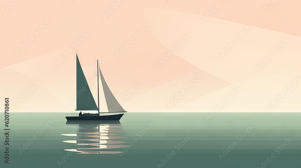 Minimalistic Boat in Tranquil Sea AI Generated