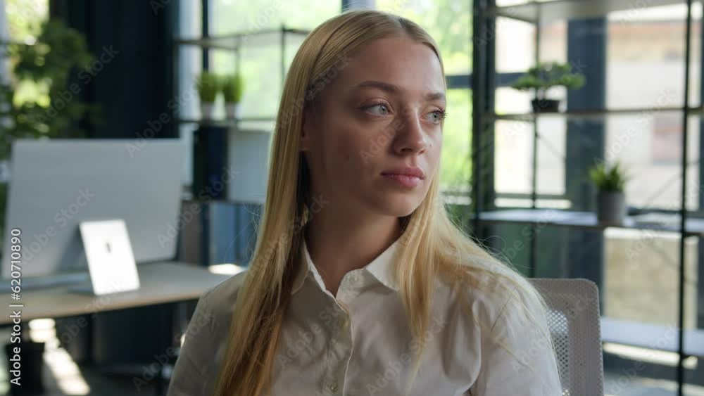 Portrait Caucasian woman pensive girl businesswoman gen z lady looking in side female business entrepreneur leader manager look aside think at office workplace ceo company owner executive job employer Portrait Caucasian woman pensive girl businesswoman gen z lady looking in side female business entrepreneur leader manager look aside think at office workplace ceo company owner executive job employer