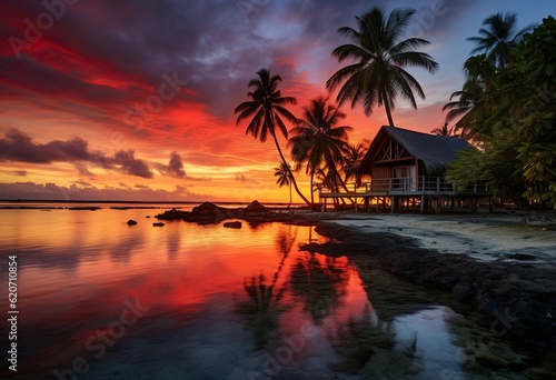 Beautiful sunset on a tropical island in the South © Yzid ART