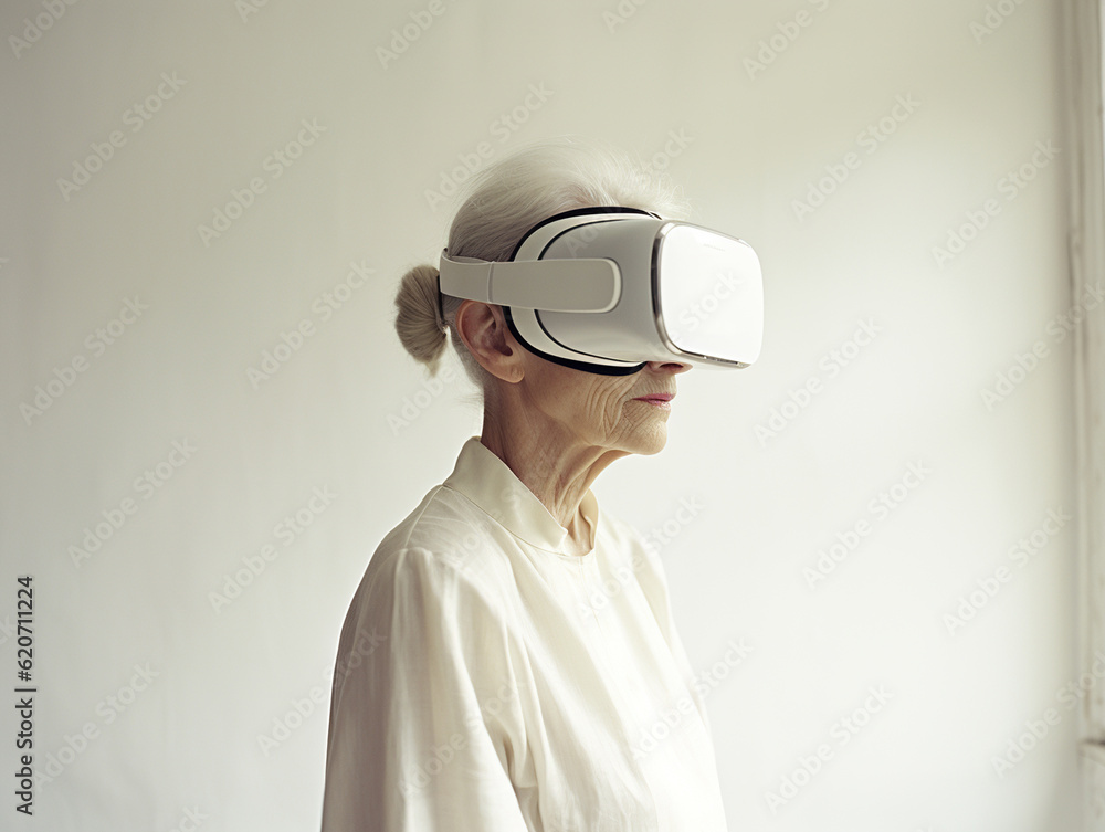 Senior woman with virtual reality headset