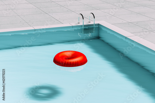 A pool with a red float on the water