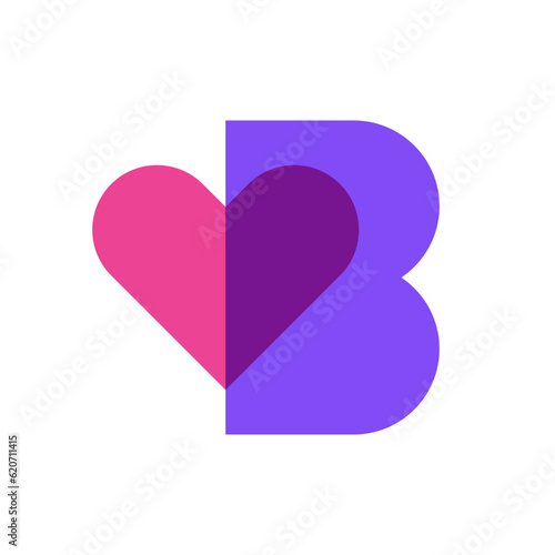 Letter B love heart overlapping color logo