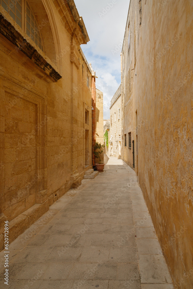Fototapeta premium beautiful view of ancient narrow medieval street town Mdina, Malta