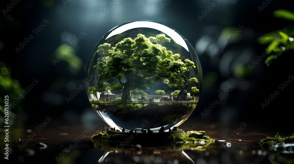 Tiny world in a glass sphere, environmental concept, generative AI Tiny world in a glass sphere, environmental concept, generative AI