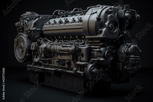 Gray background with diesel engine. Generative AI