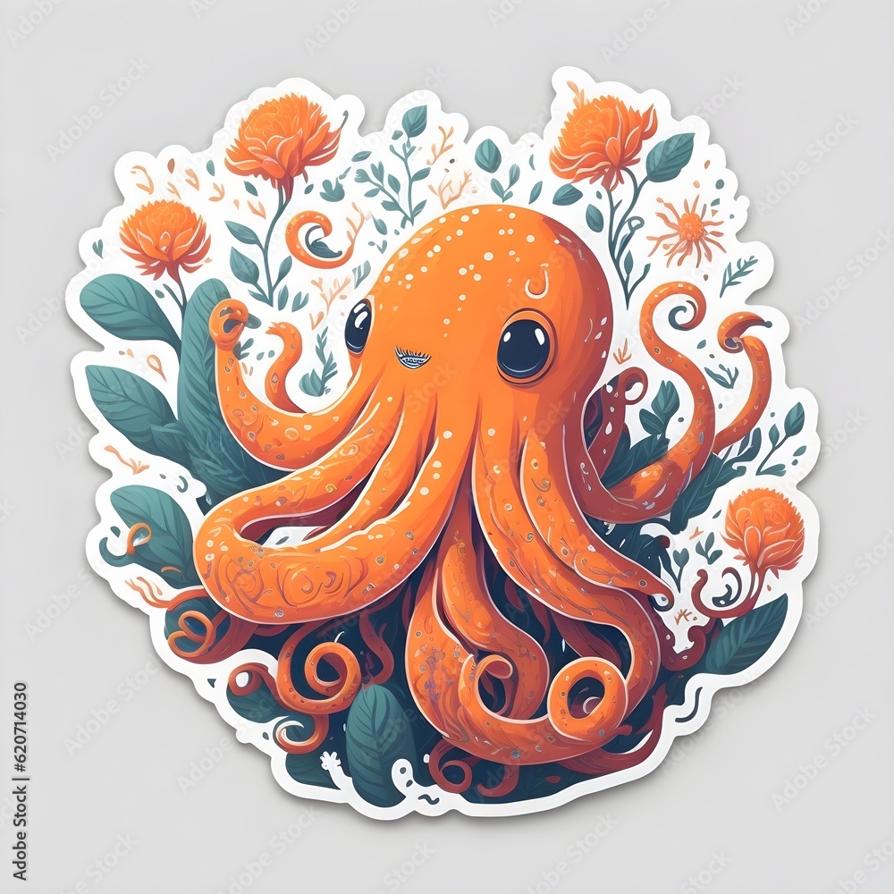Octopus Sticker - Orange - 2 Octopus Sticker - Orange - 2