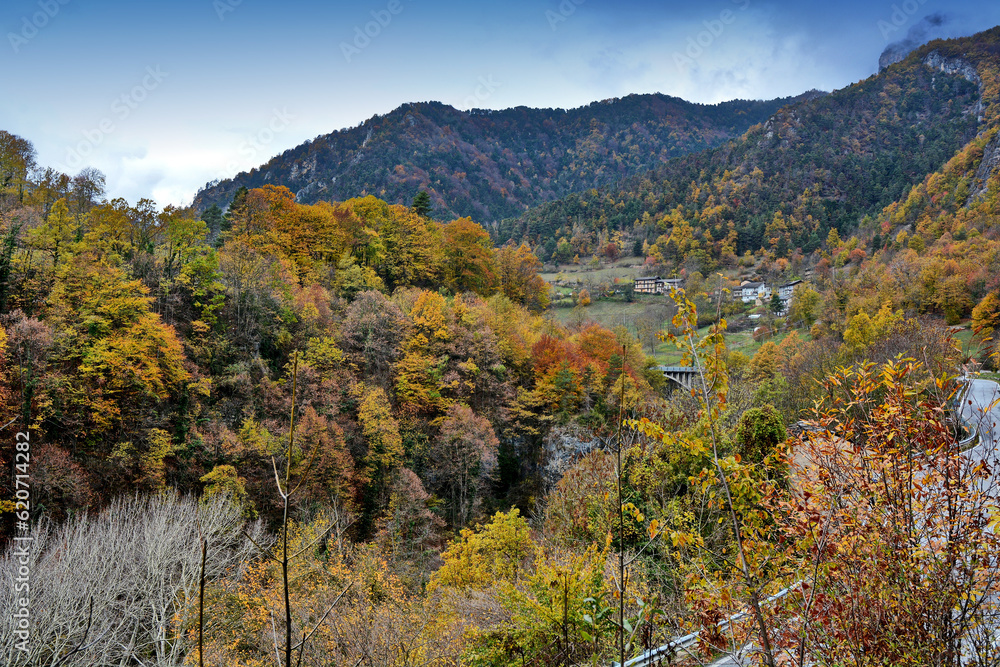 Valle Maira, Piedmont, Italy - Panoramic view in autumn season.