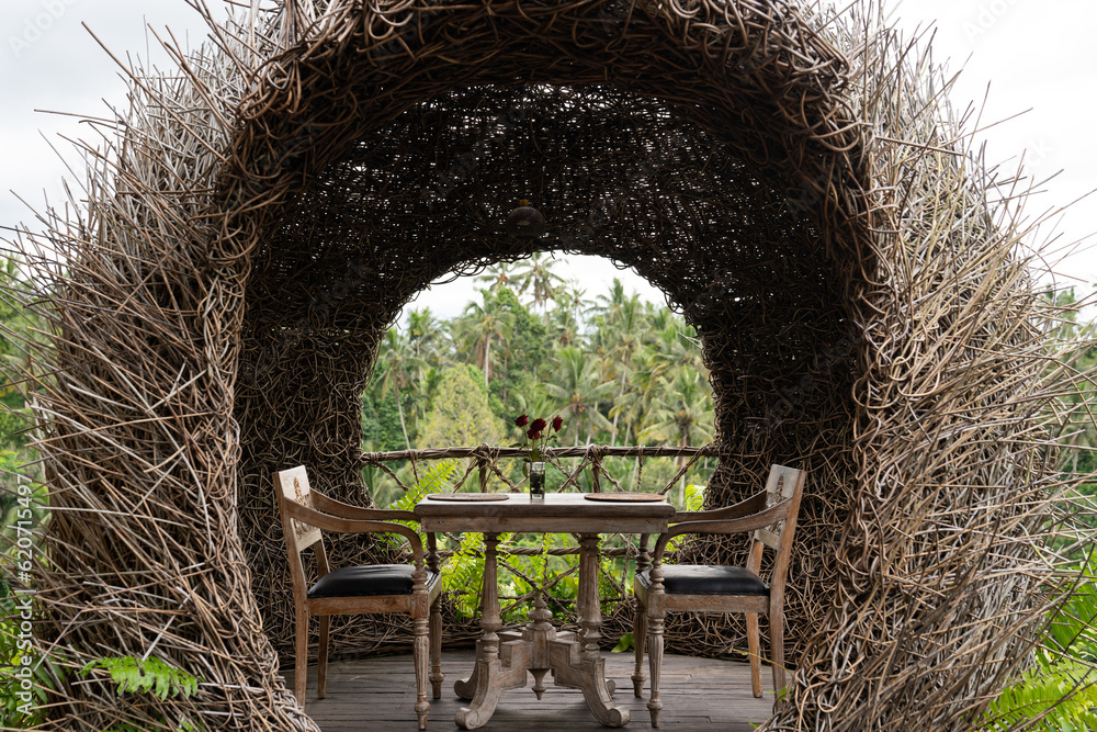 Straw Pergola With Table For Two Outdoors Stock Photo Adobe Stock