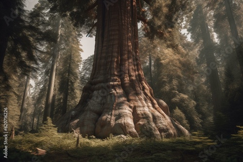 Digital adult sequoia tree. Generative AI