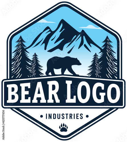Bear outdoor Logo Stamp for national park badge And Adventure logo Vector