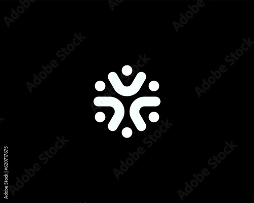 People holding hands logo. Abstract flower. Family team minimal style icon. Community coworking sign. Black and white symbol. Vector illustration.