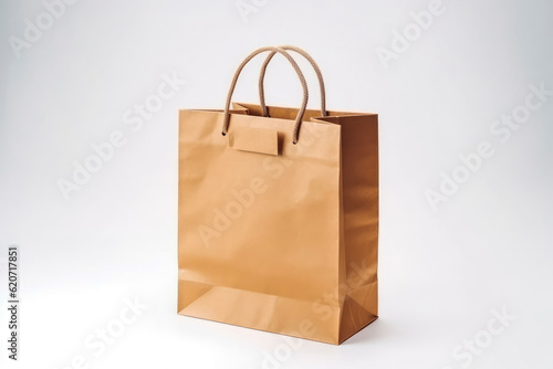 Paper bag isolated on white background. Brown shopping bag isolated on white background. Generative AI