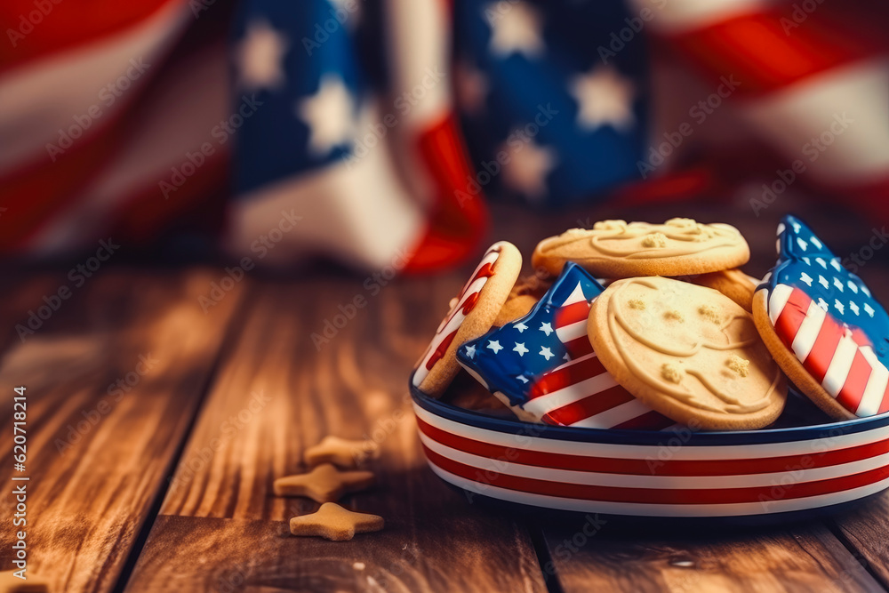 Fototapeta premium 4th July poster concept. Celebration in the USA. Generative AI