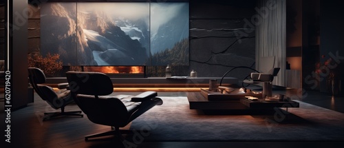 Modern living room for video conferencing. Cozy living room. Generative AI