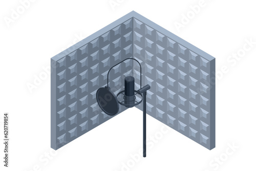 Isometric Music Recording Studio. Studio microphone Soundproof wall in sound studio