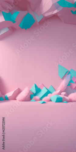 Minimalistic background of soft pink feathers, 3d rendering, wallpaper, background for products.