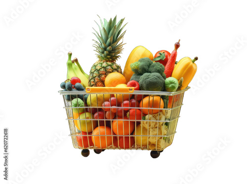 Basket and fresh fruits on transparent background