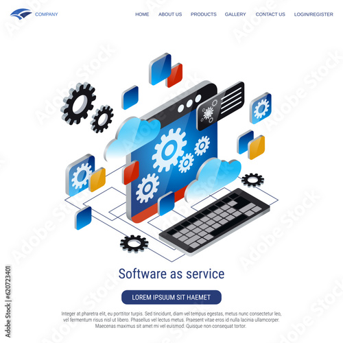 Software as service, cloud application 3d isometric vector concept illustration