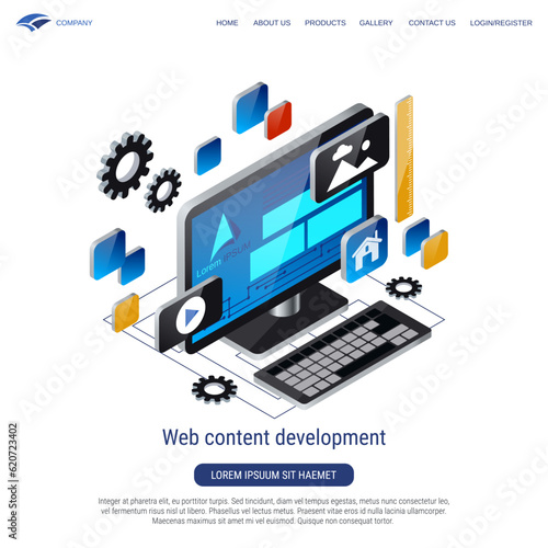 Web content development 3d isometric vector concept illustration