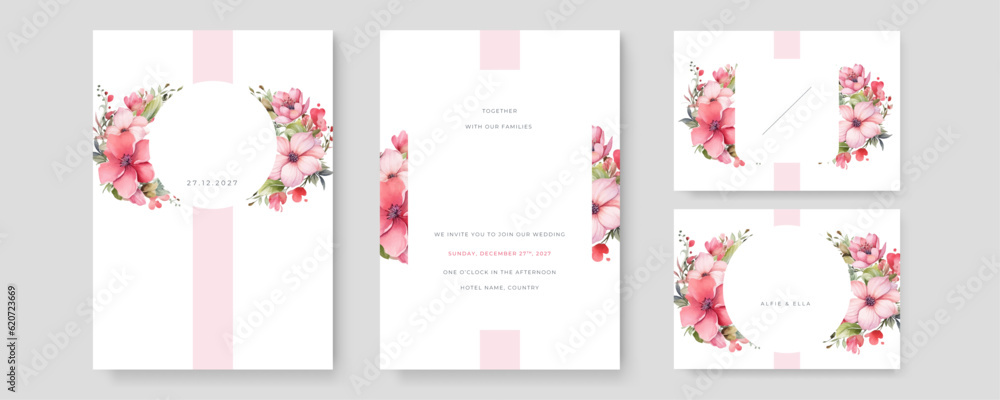 Beautiful floral wreath wedding invitation card template