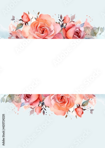 Wedding invitation card with beautiful peonies flowers