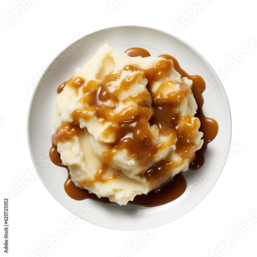Mashed Potatoes and Gravy Isolated on a Transparent Background 