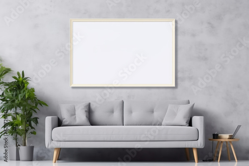 Empty poster frame mockup Working space  home office. living room poster display. Modern interior. Generative AI