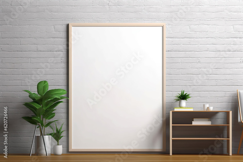 Empty poster frame mockup Working space, home office. living room poster display. Modern interior. Generative AI