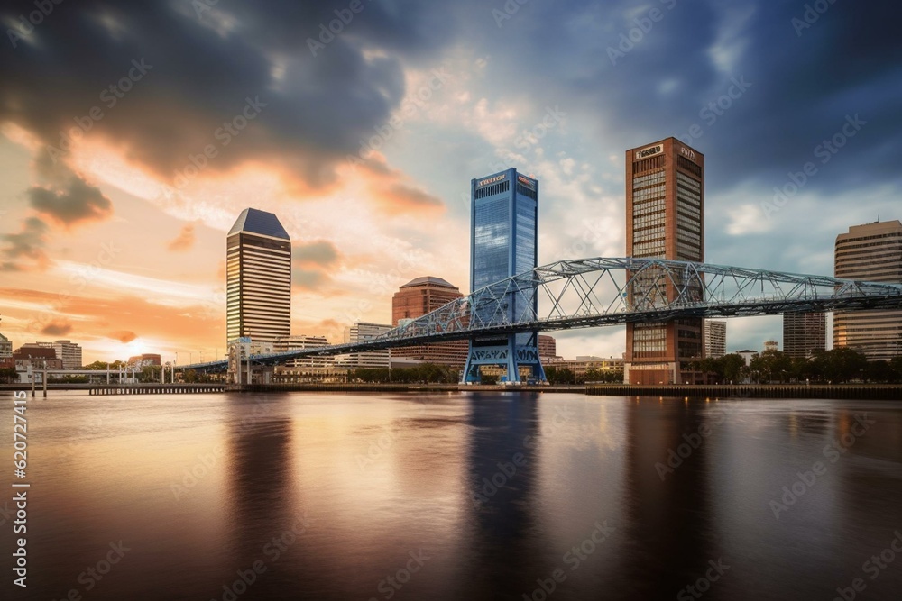 Skyline of Jacksonville, Florida in the USA. Generative AI