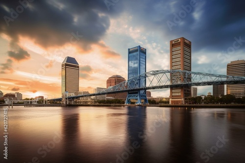 Skyline of Jacksonville, Florida in the USA. Generative AI