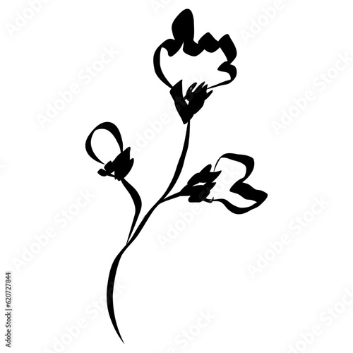 Flower Icon. Simple Hand Drawn Floral Element. Black Sketch ink Drawing Plant. Wildflower