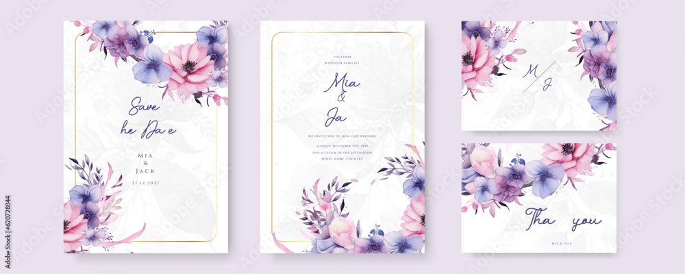 Set of card with flower, leaves. Wedding ornament concept. Floral poster, invite. Vector decorative greeting card or invitation design background