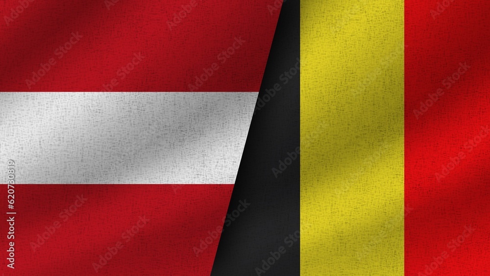 Belgium and Austria Realistic Two Flags Together, 3D Illustration Belgium and Austria Realistic Two Flags Together, 3D Illustration