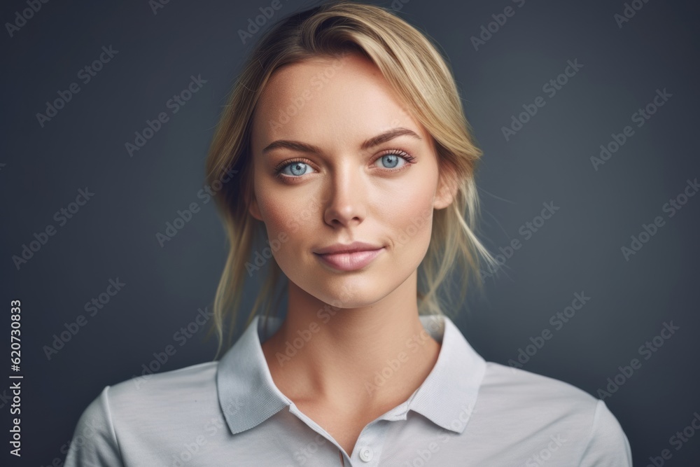 Portrait of beautiful young woman with blue eyes looking at camera. Portrait of beautiful young woman with blue eyes looking at camera.