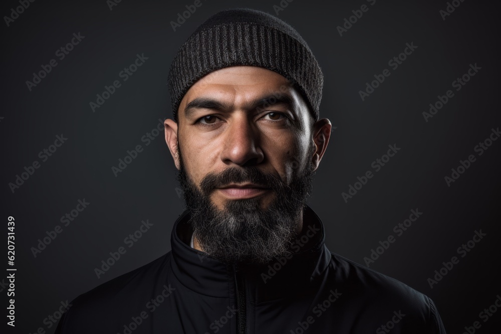 Portrait of a bearded man in a black cap on a dark background Portrait of a bearded man in a black cap on a dark background