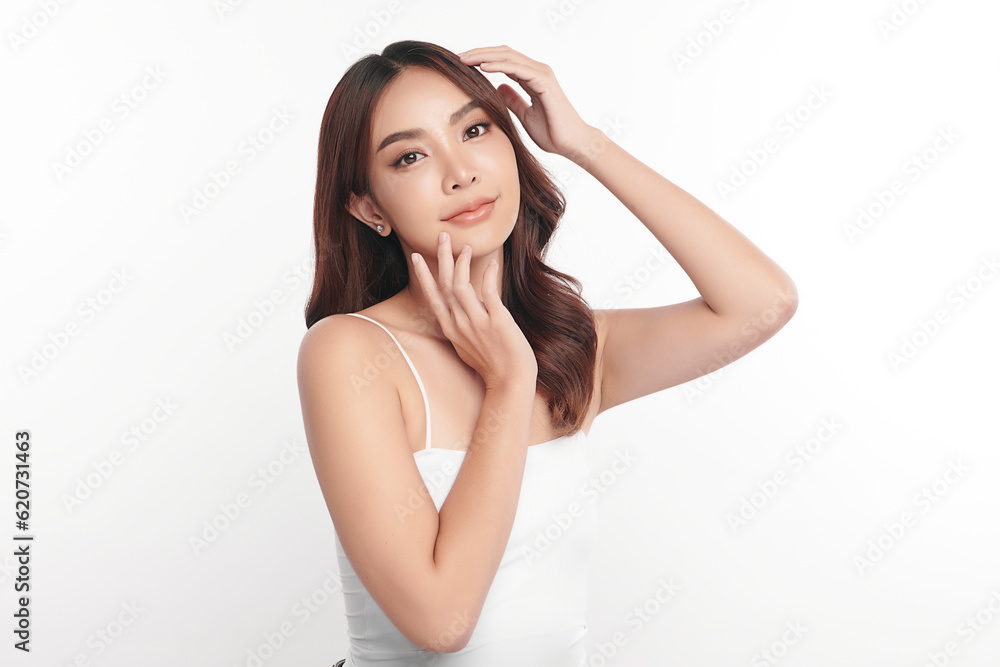 Beautiful young asian woman with clean fresh skin on white background, Face care, Facial treatment, Cosmetology, beauty and spa, Asian women portrait.