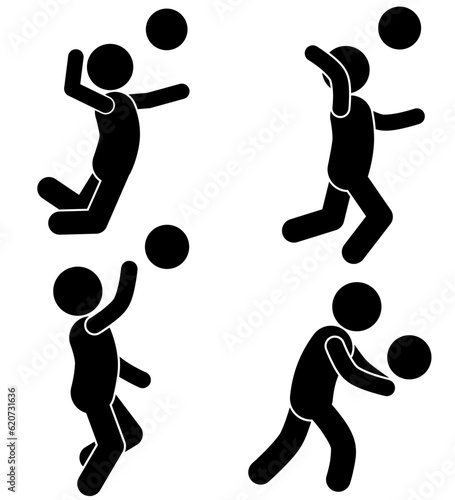 ILLUSTRATION AND ICON STICK FIGURE OR STICKMAN PLAYING VOLLEYBALL