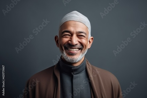 Portrait of a smiling asian muslim man in headscarf