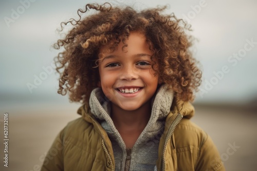 Portrait of smiling african american little boy on the beach