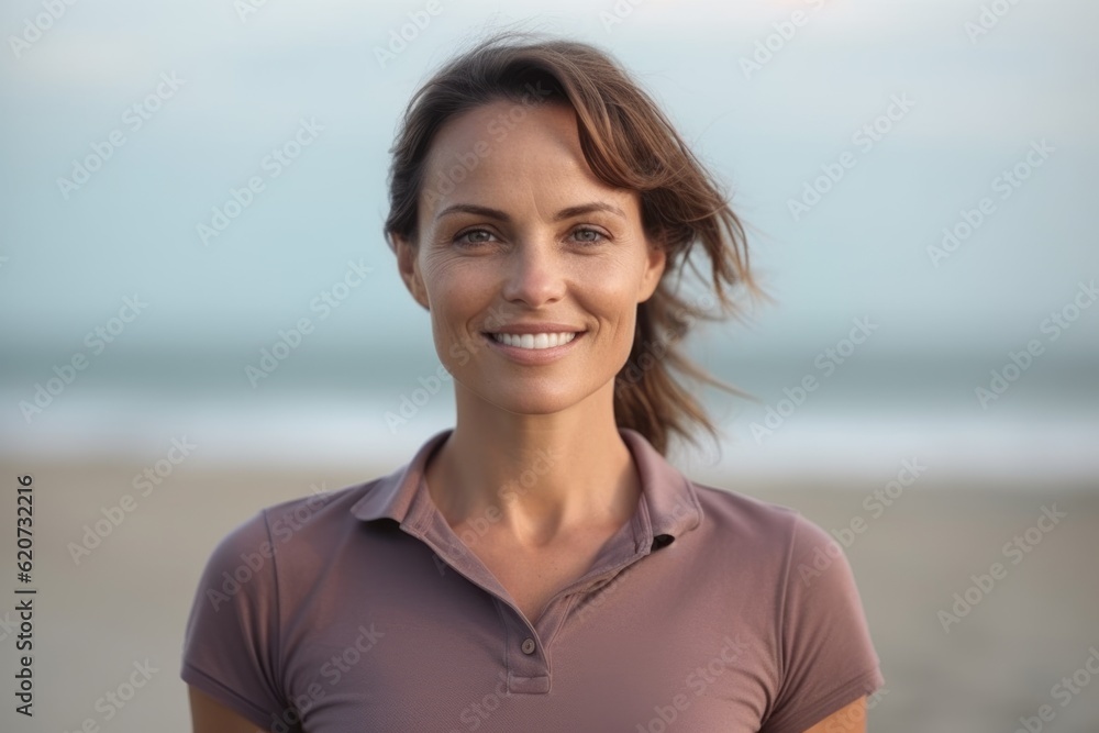 Portrait of smiling young woman standing on beach with hands in pockets Portrait of smiling young woman standing on beach with hands in pockets