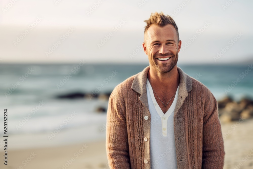 Portrait of handsome man smiling on the beach at the day time Portrait of handsome man smiling on the beach at the day time