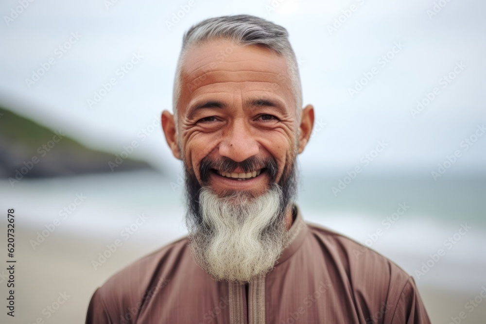 Portrait of happy senior man smiling at camera while standing on beach Portrait of happy senior man smiling at camera while standing on beach