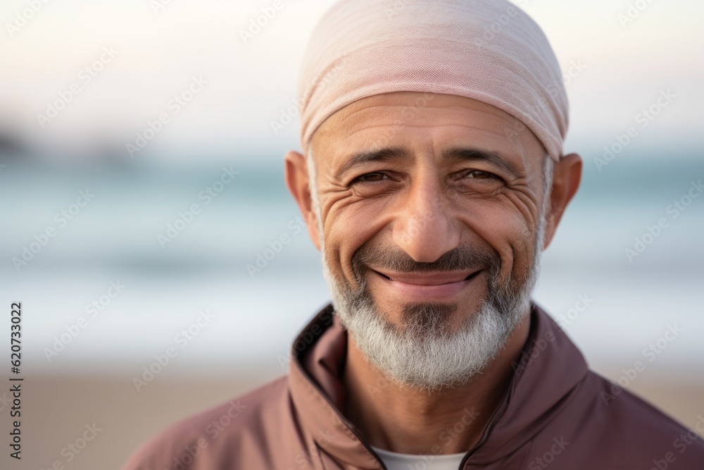 Portrait of happy middle-aged muslim man on the beach Portrait of happy middle-aged muslim man on the beach
