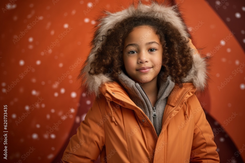 happy african american girl in winter jacket on christmas background happy african american girl in winter jacket on christmas background
