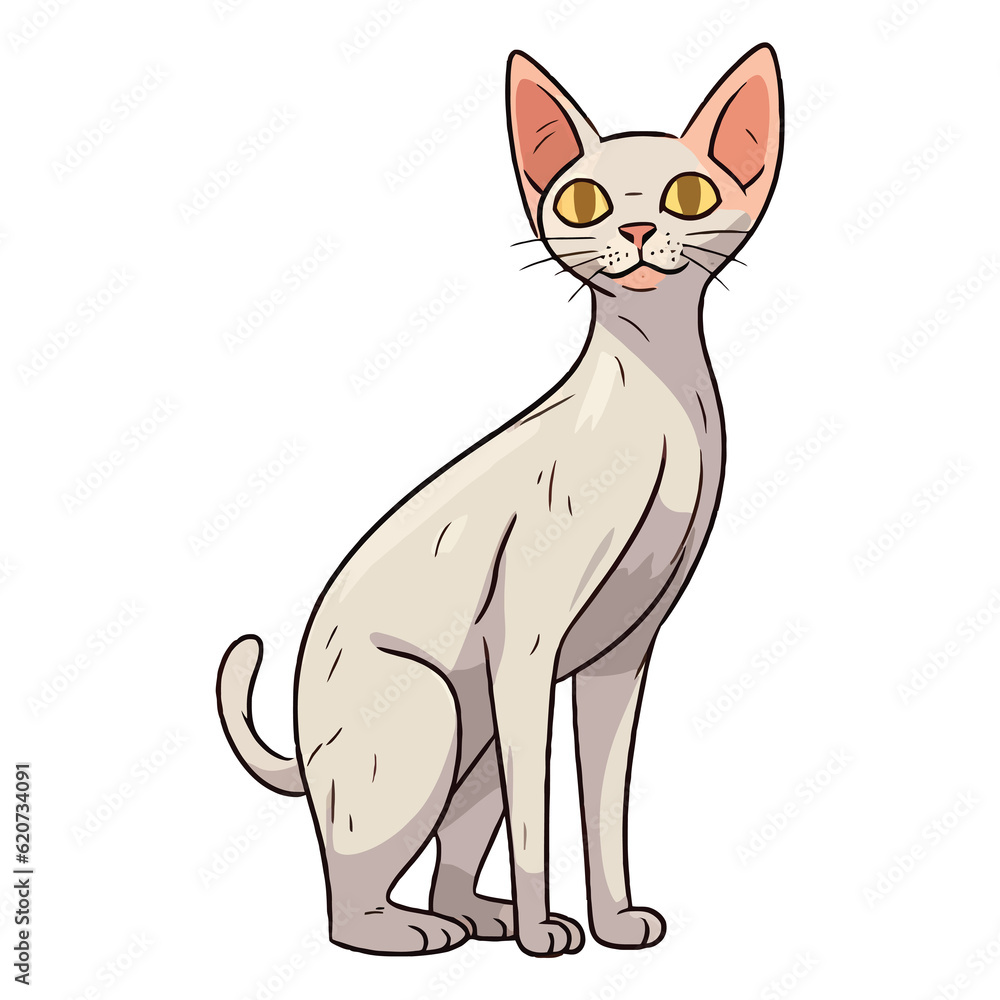 Graceful Whiskers: Enchanting 2D Illustration of a Charming Peterbald Cat