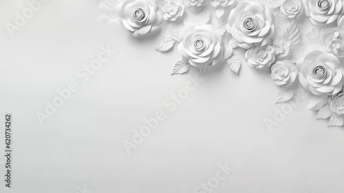 white roses on a white background, room for copy