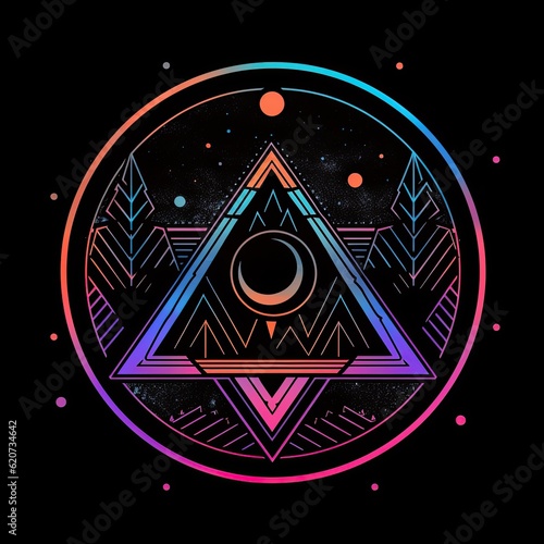The pyramid logo - the center of being. reat for concepts:  nature, humanity, cosmos., harmony and energy.  Esoteric, psychedelic imagery photo