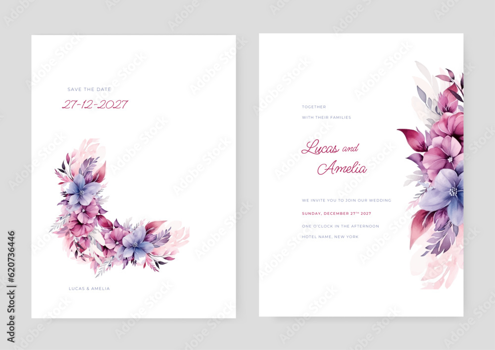 Vector beautiful floral and leaves wedding invitation card