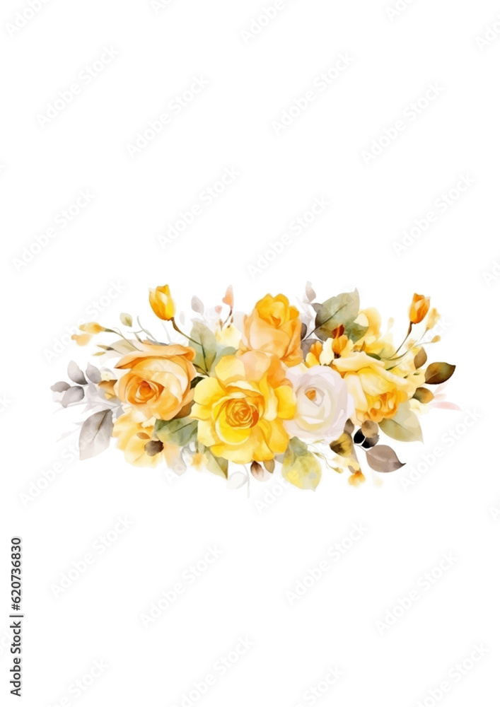 Watercolor floral with golden frame