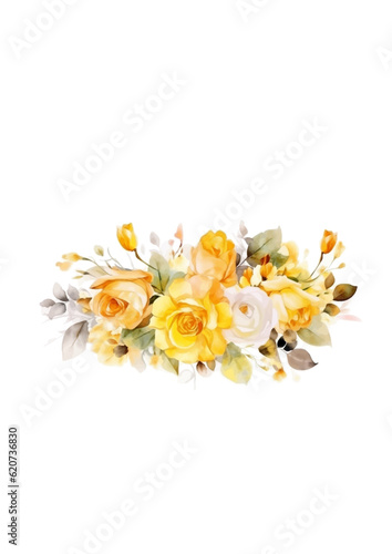 Fototapeta Naklejka Na Ścianę i Meble -  Watercolor floral with golden frame